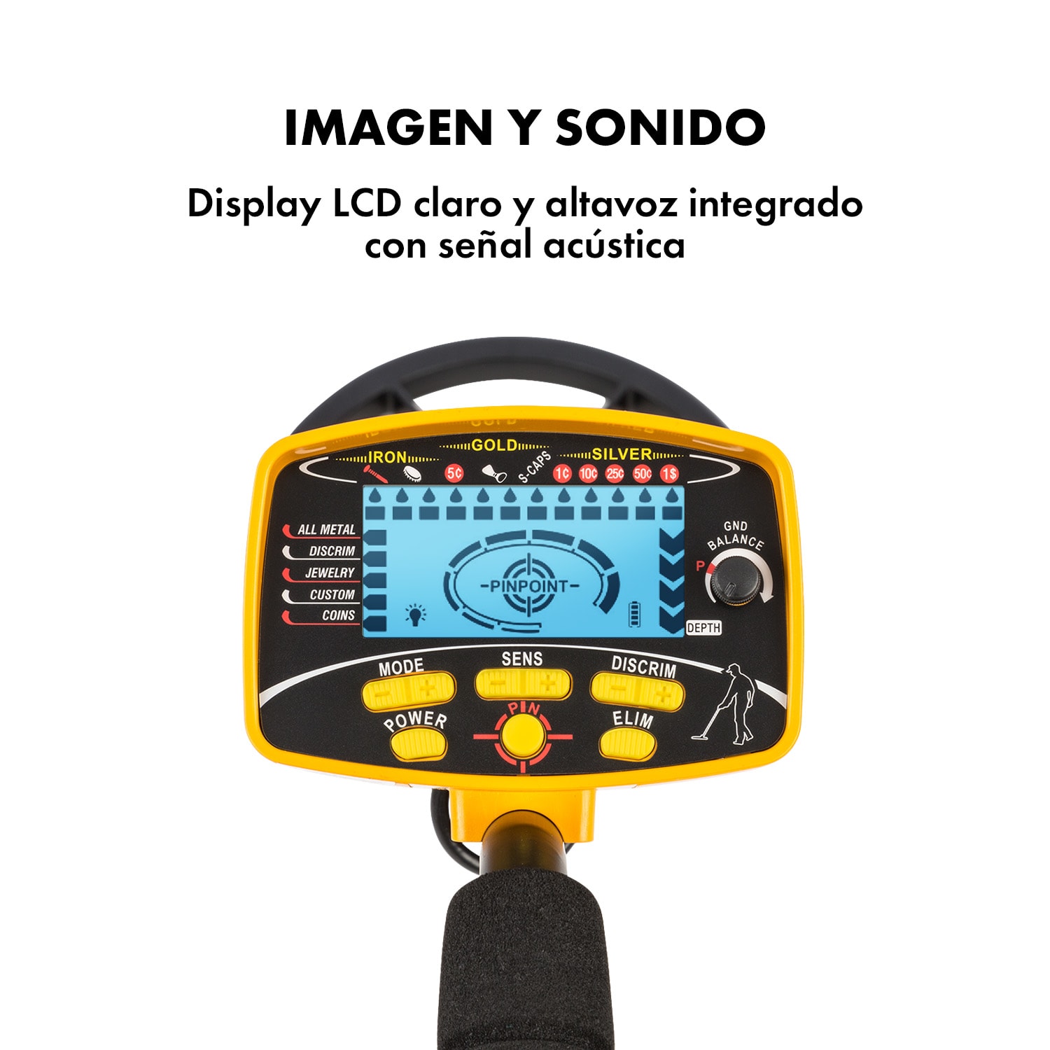 Dr. Jones Detector de metales 5 modos Ø20 cm Hasta 2 m Pantalla Mochila Cascos 