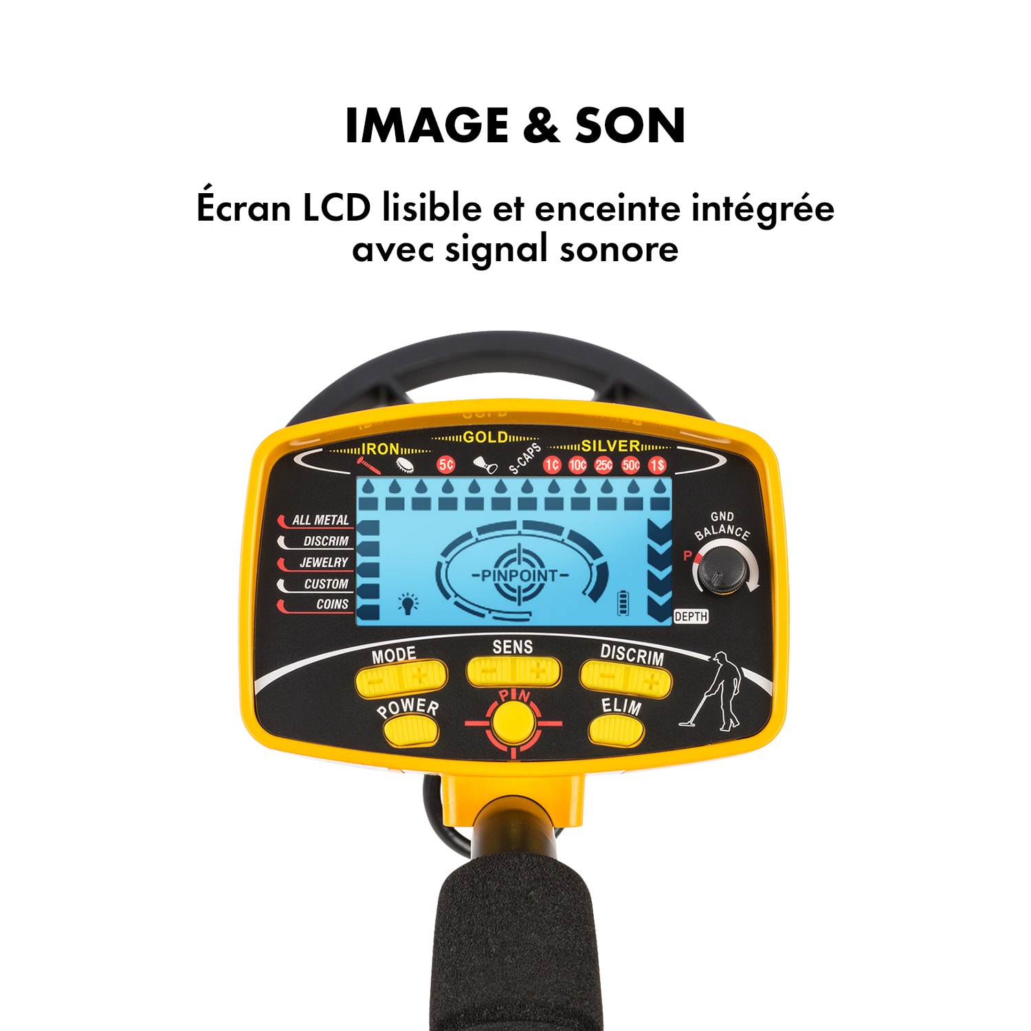 Jones Détecteur de métaux Ø 20cm jusqu'à 2m + casque & sac à dos 