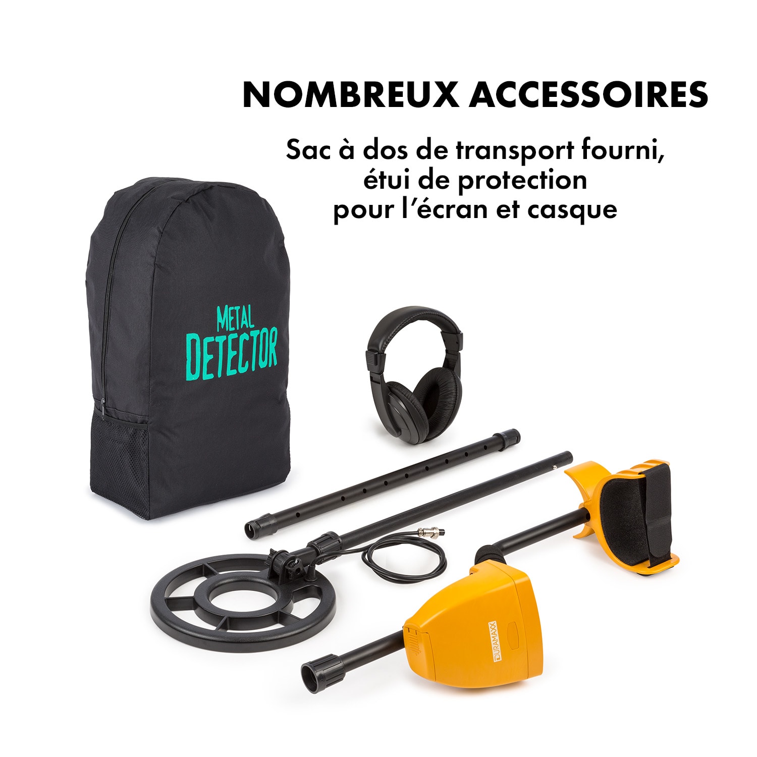 Jones Détecteur de métaux Ø 20cm jusqu'à 2m + casque & sac à dos 