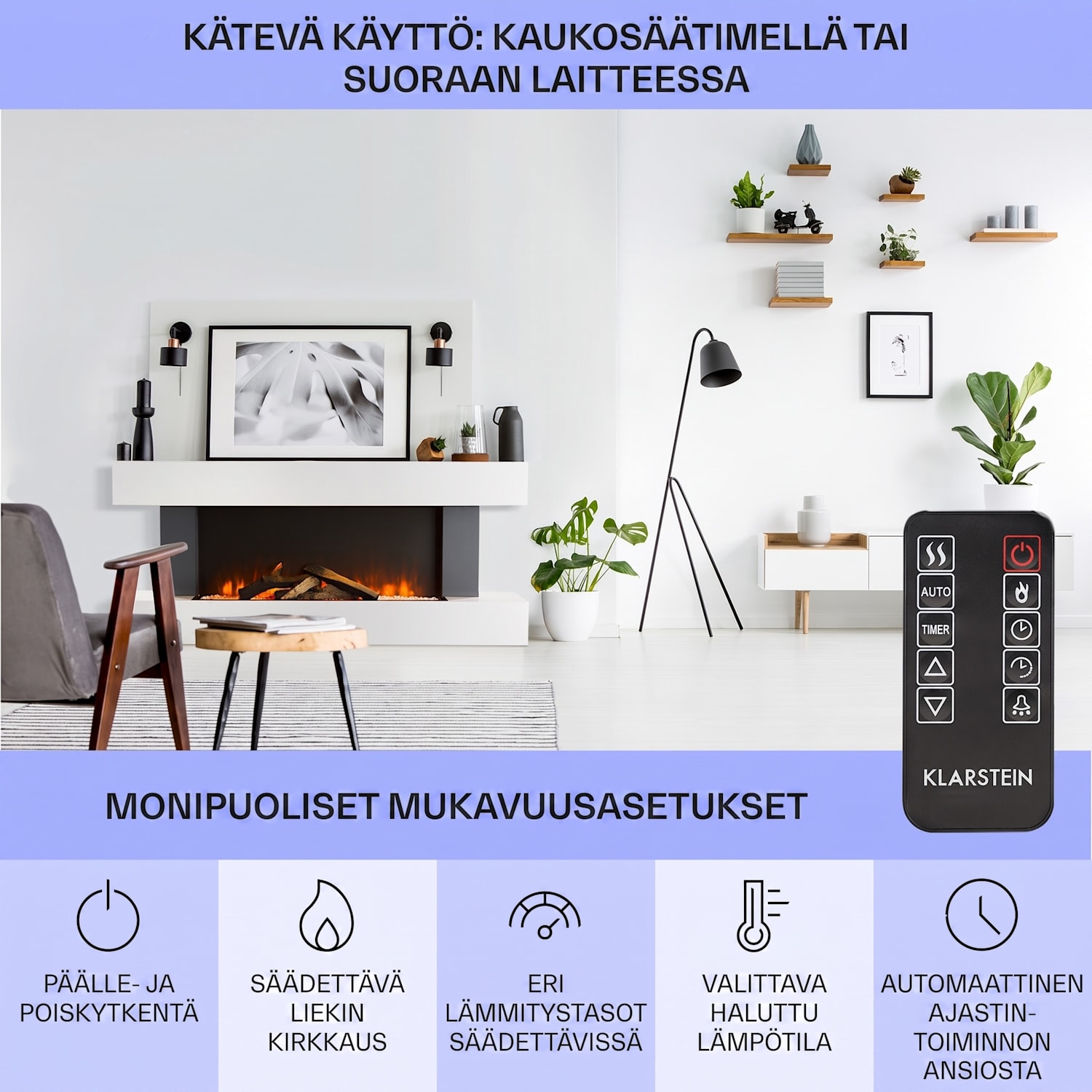 Studio Light & Fire 1 -takka 1000/2000 W MDF kaukosäädin  Fire 1