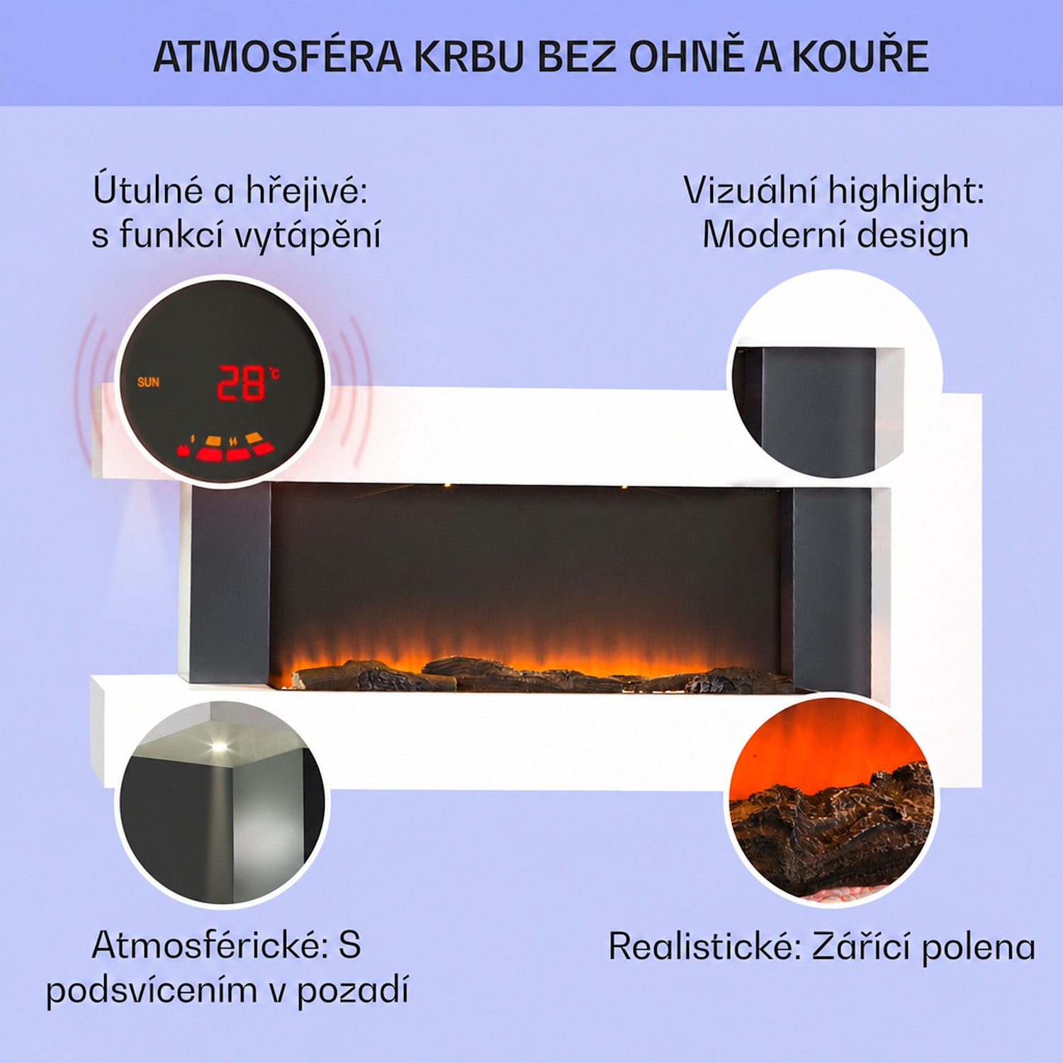 Studio Light & Fire 2, elektrický krb, 1000/2000 W, MDF, dálkové ovládání, bílý Klasický | Ano | Blanco