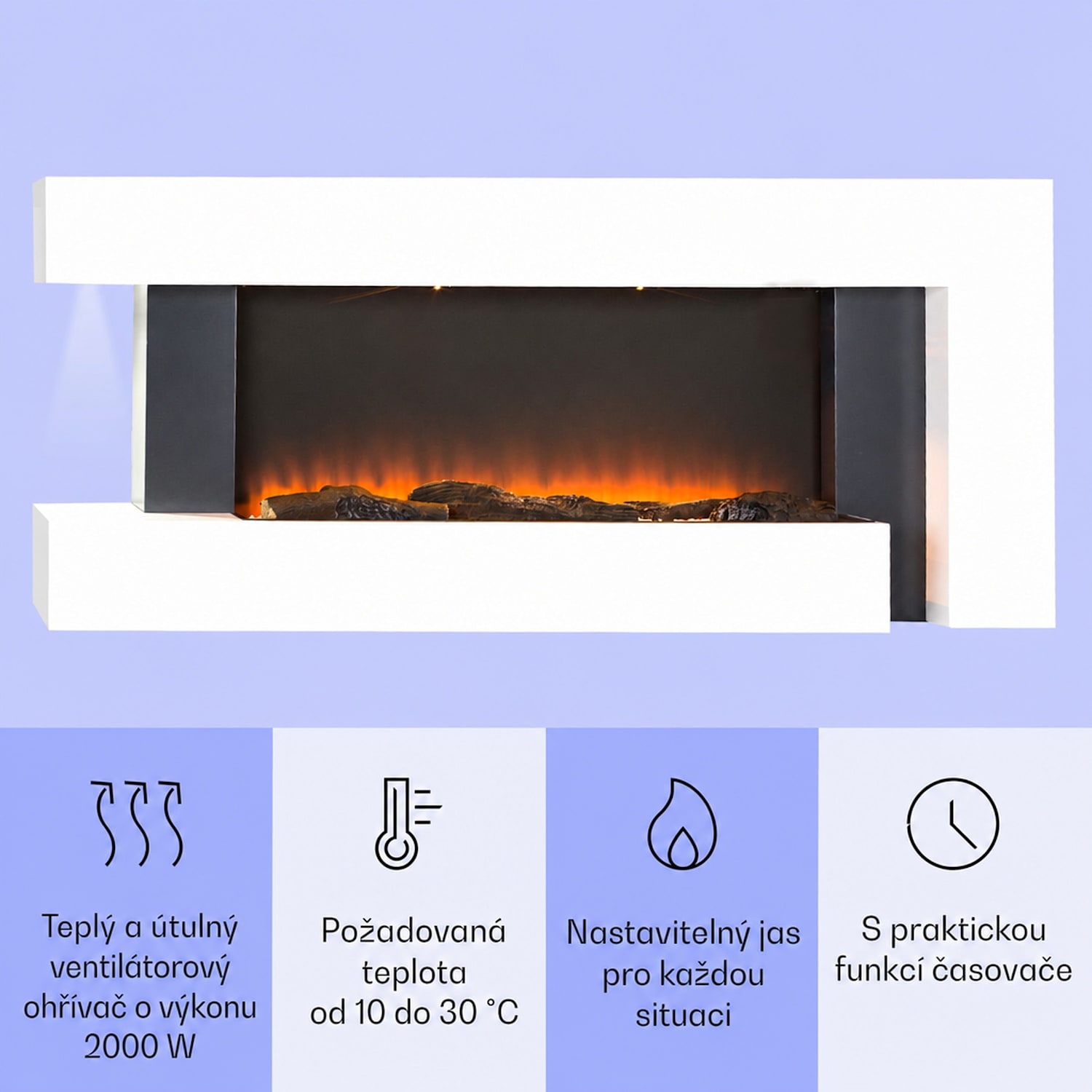 Studio Light & Fire 2, elektrický krb, 1000/2000 W, MDF, dálkové ovládání, bílý Klasický | Ano | Blanco