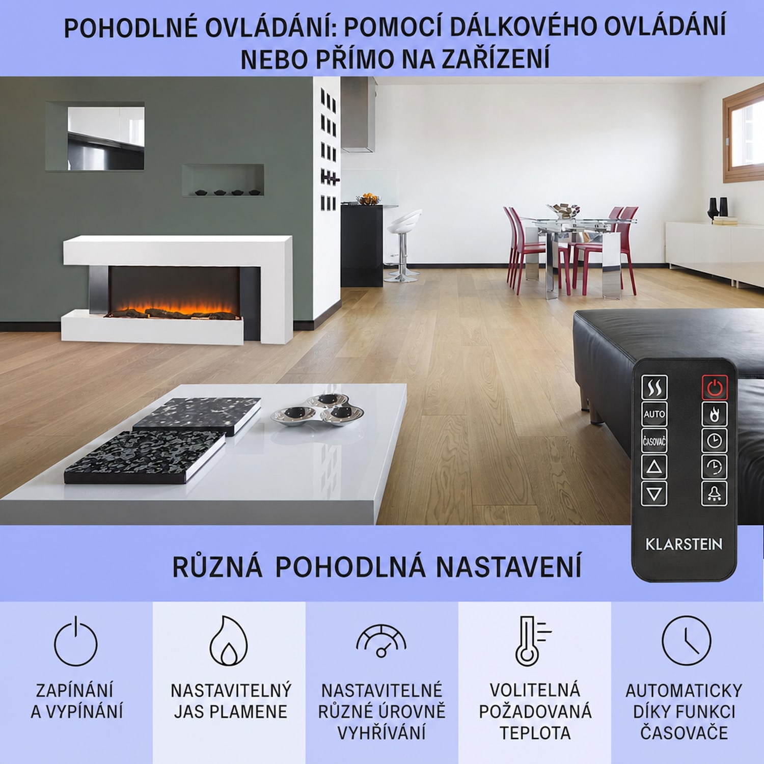 Studio Light & Fire 2, elektrický krb, 1000/2000 W, MDF, dálkové ovládání, bílý Klasický | Ano | Blanco