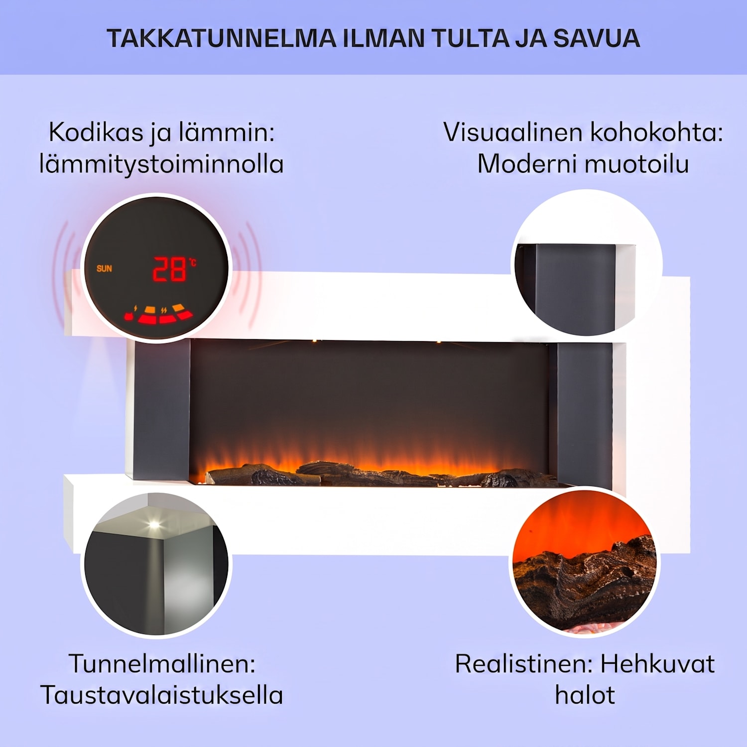 Studio Light & Fire 2 -takka 1000/2000 W MDF kaukosäädin Klassinen | kyllä | Valkoinen