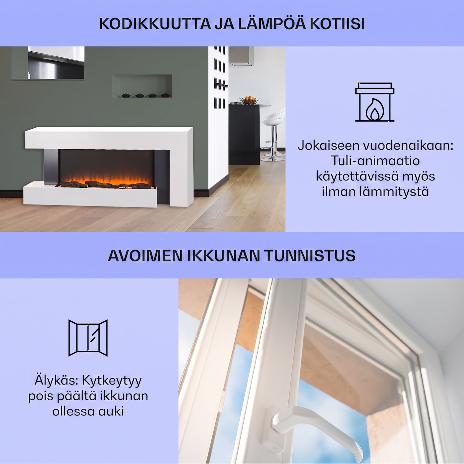 Studio Light & Fire 2 -takka 1000/2000 W MDF kaukosäädin Klassinen | kyllä | Valkoinen