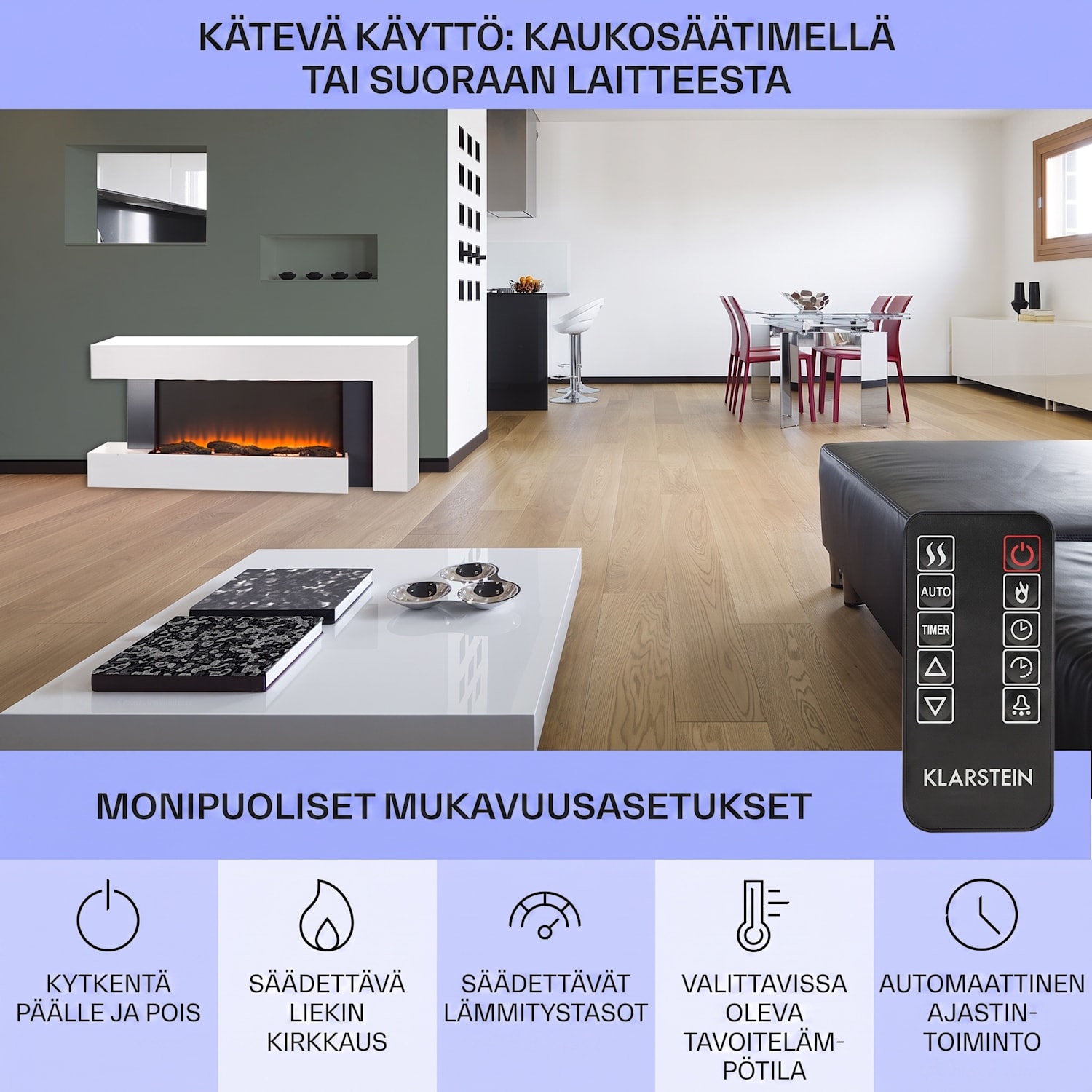 Studio Light & Fire 2 -takka 1000/2000 W MDF kaukosäädin Klassinen | kyllä | Valkoinen