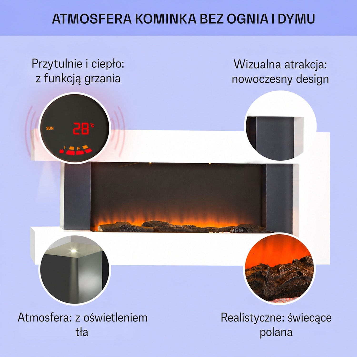 Studio Light & Fire 2, kominek elektryczny, 1000/2000 W, MDF, pilot zdalnego sterowania, biały Klassiek | Ja | Bela