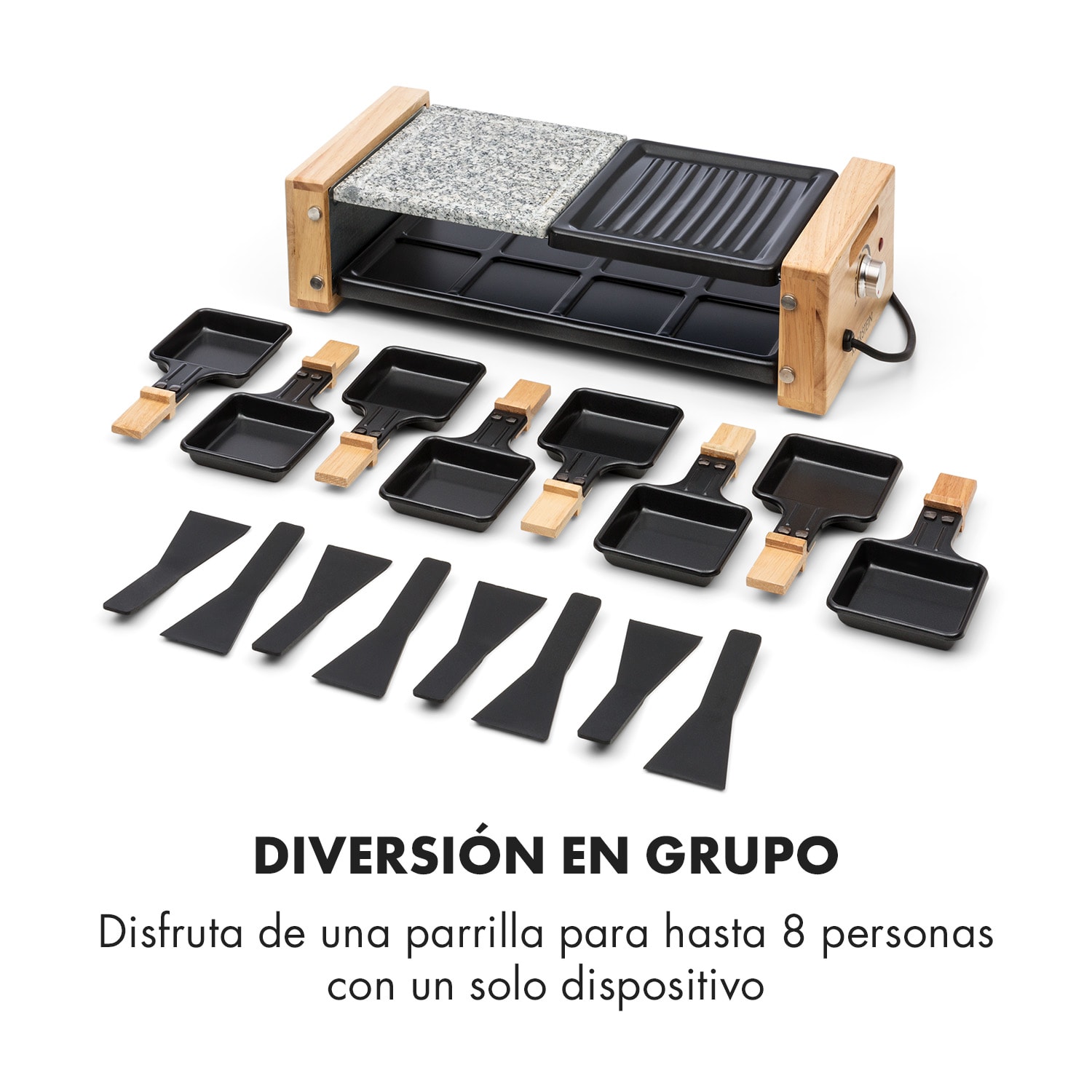 Chateaubriand Nuovo Raclette 1200W Aluminio/Piedra 8 personas Piedra natural/Plancha | 8 sartenes raclette