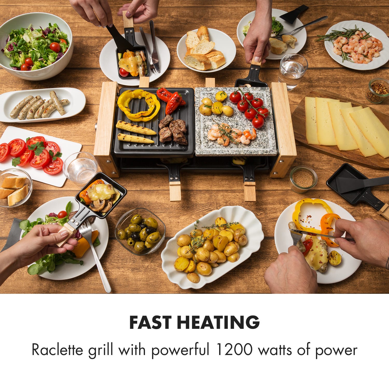 Chateaubriand Nuovo, raclette gril, 1200 W, pro osob, grilovací deska, hliník/kámen přírodní kámen/grilovací deska | 8 rakletovacích pánviček