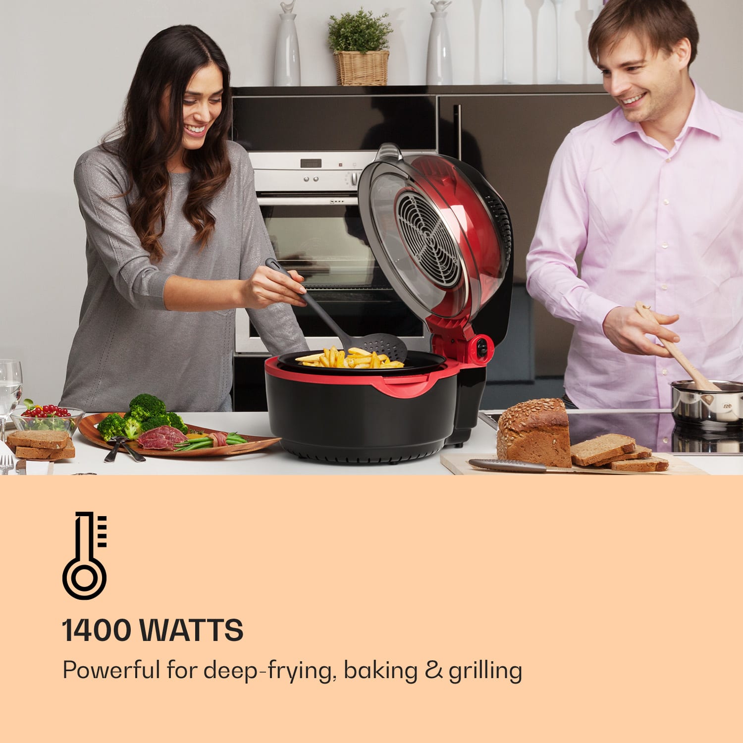 VitAir Turbo Smart frytownica na gorące powietrze 1400 W 10 l 20 programów czerwona Czerwony