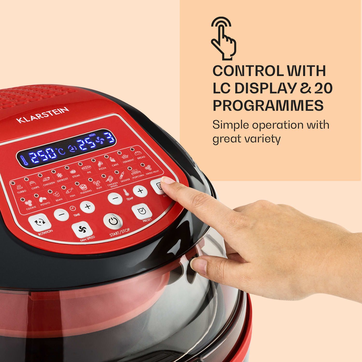 VitAir Turbo Smart frytownica na gorące powietrze 1400 W 10 l 20 programów czerwona Czerwony