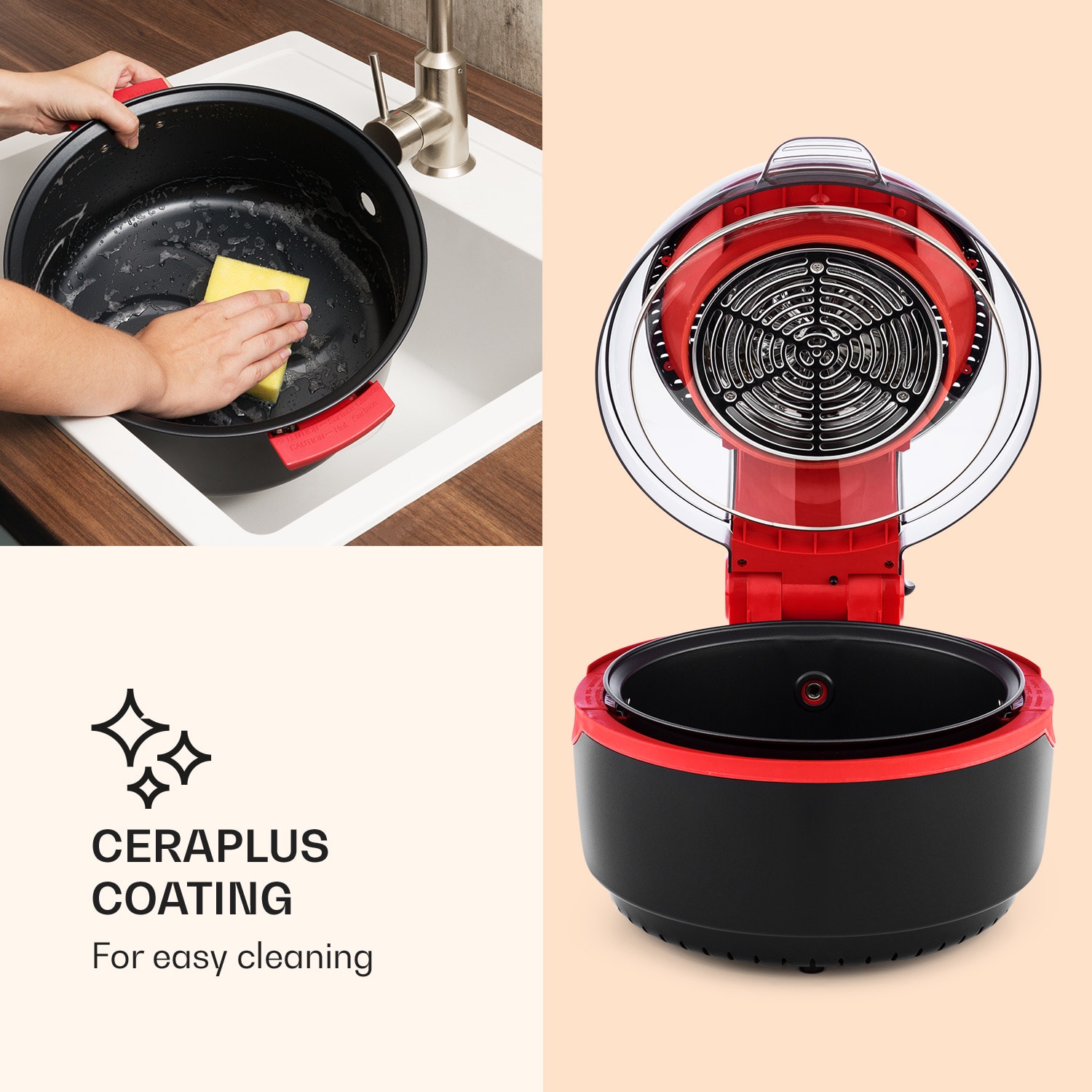 VitAir Turbo Smart frytownica na gorące powietrze 1400 W 10 l 20 programów czerwona Czerwony