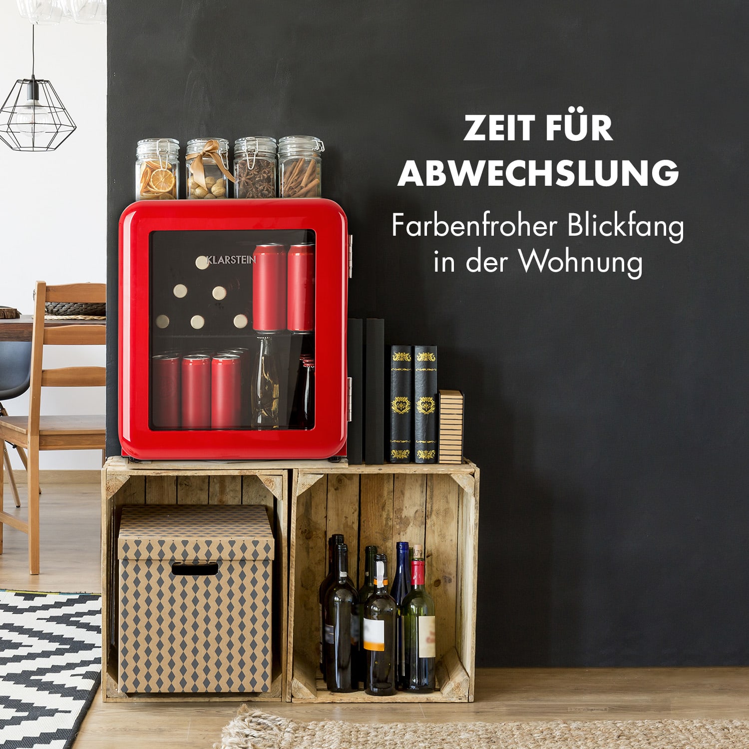 PopLife Getränkekühler Kühlschrank 0-10°C Retro-Design 48 Ltr | Rot