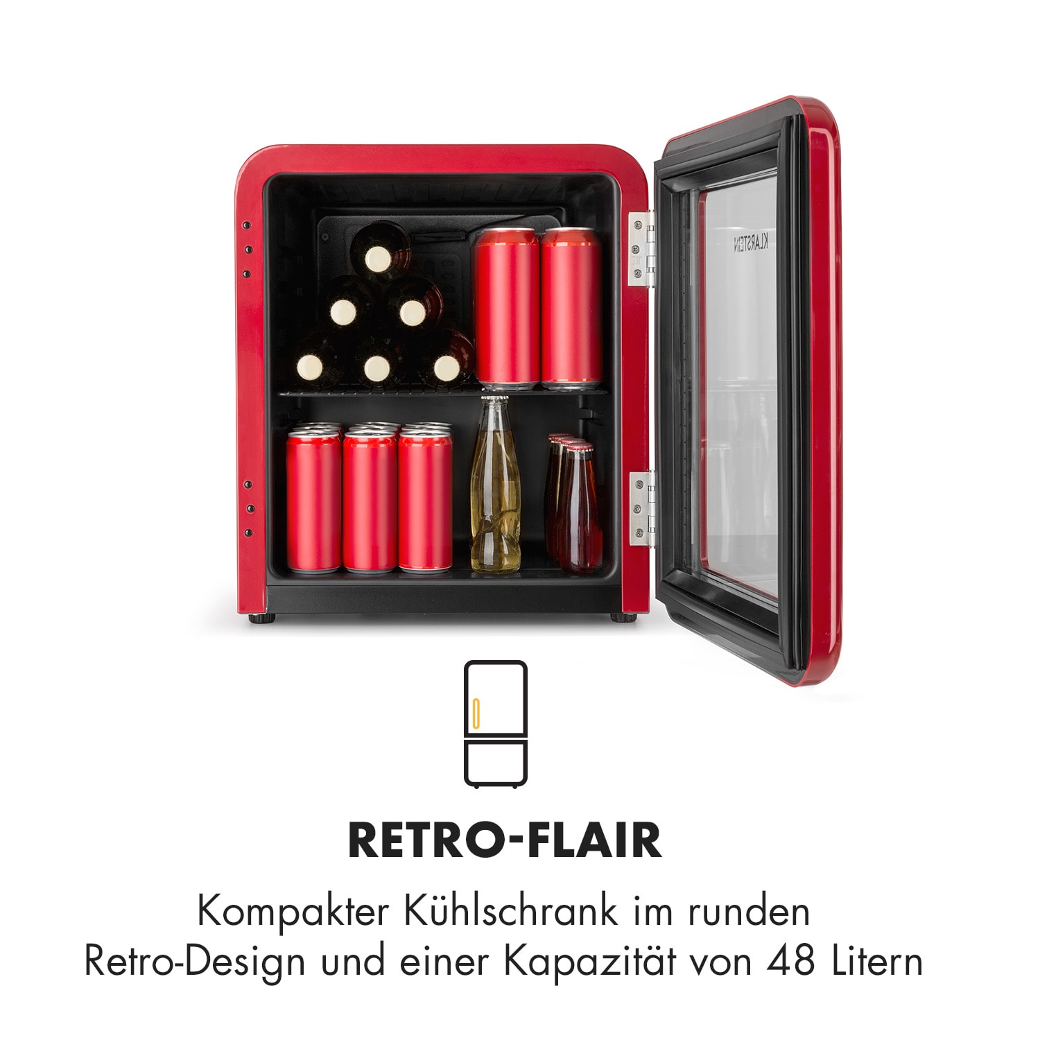 PopLife Getränkekühler Kühlschrank 0-10°C Retro-Design 48 Ltr | Rot