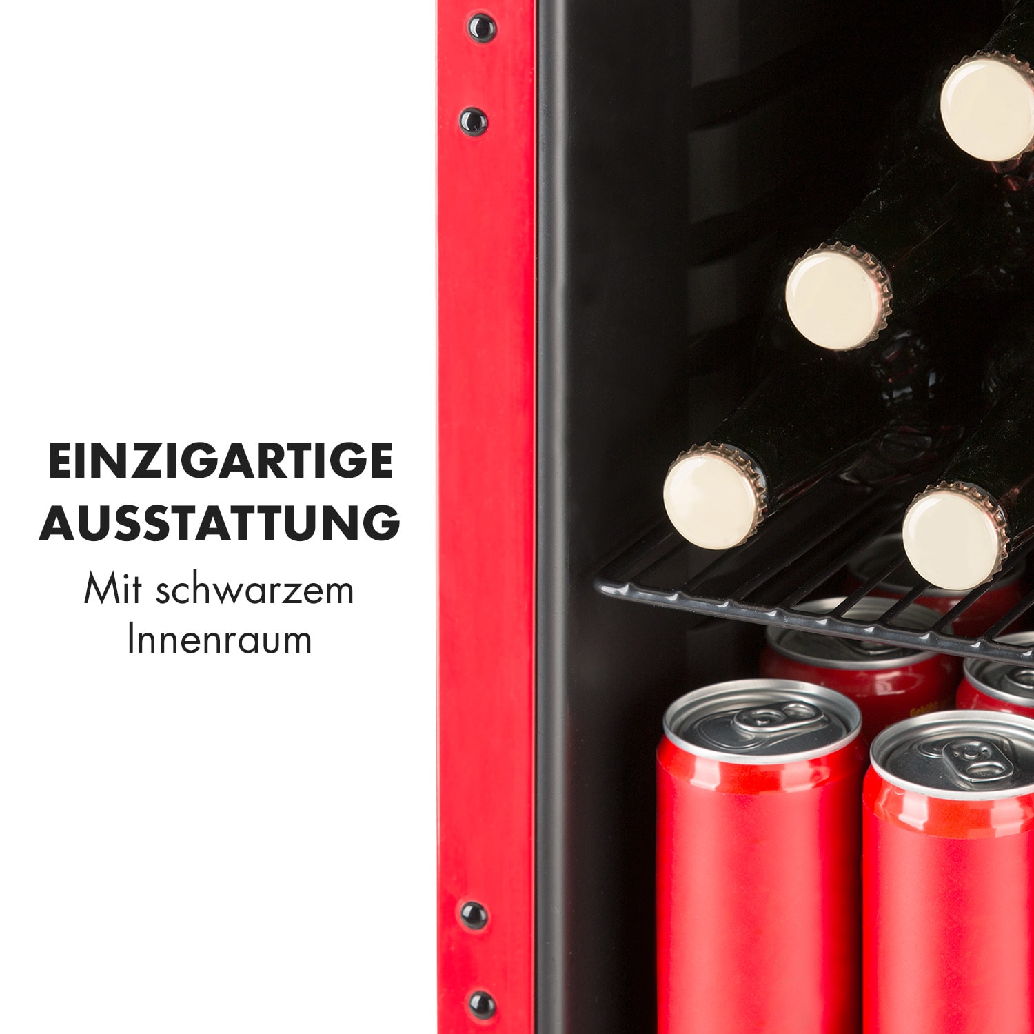 PopLife Getränkekühler Kühlschrank 0-10°C Retro-Design 48 Ltr | Rot