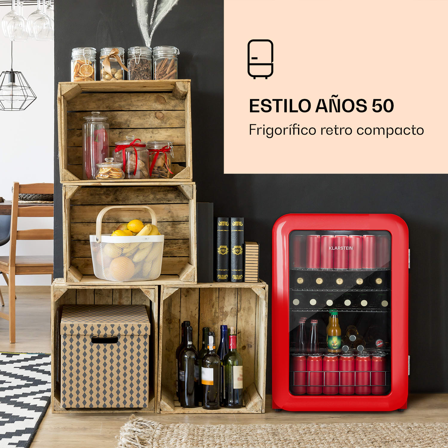 PopLife Nevera para bebidas de 0 a 10 °C diseño retro 115 L | Rojo