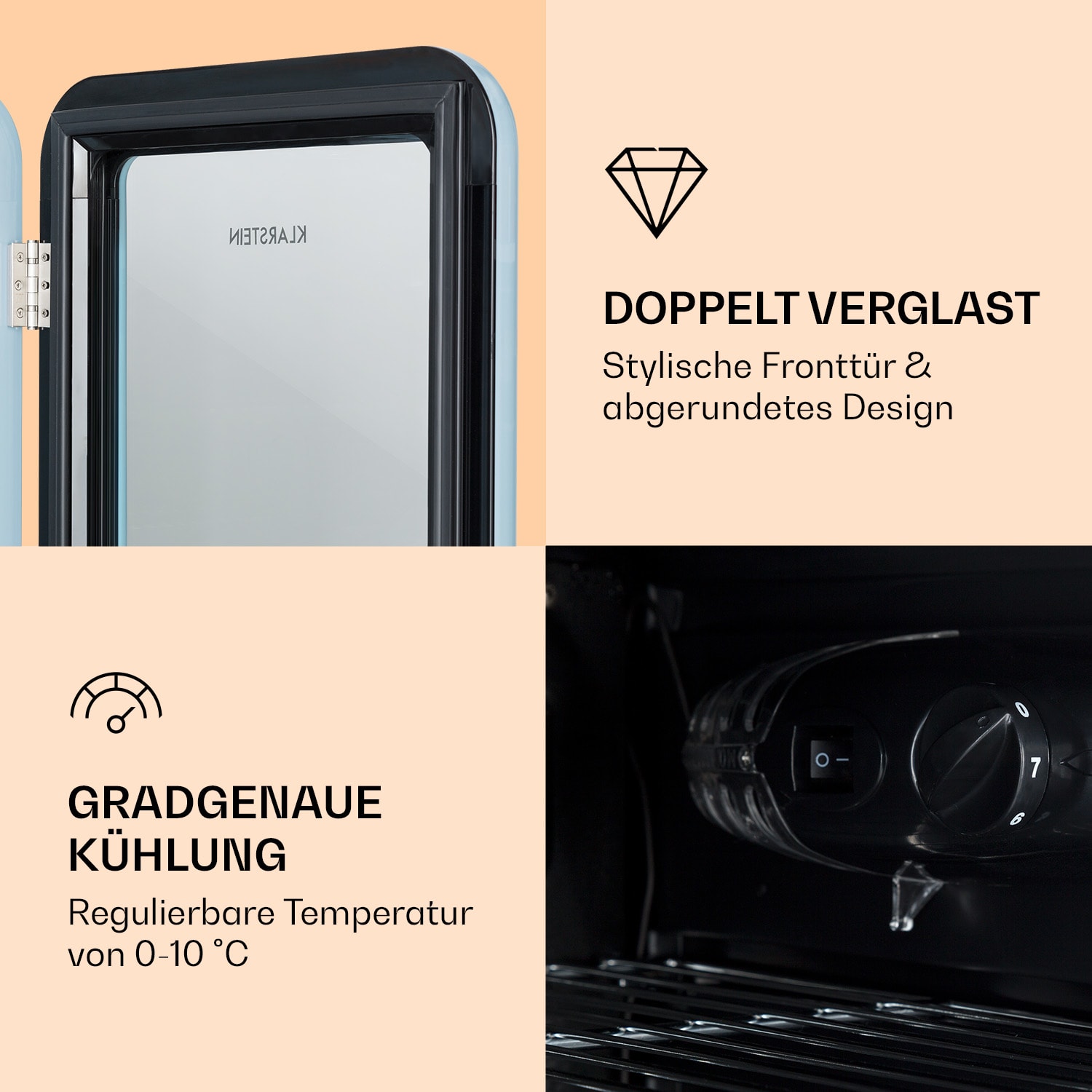 PopLife Getränkekühler Kühlschrank 0-10°C Retro-Design 115 Ltr | Blau