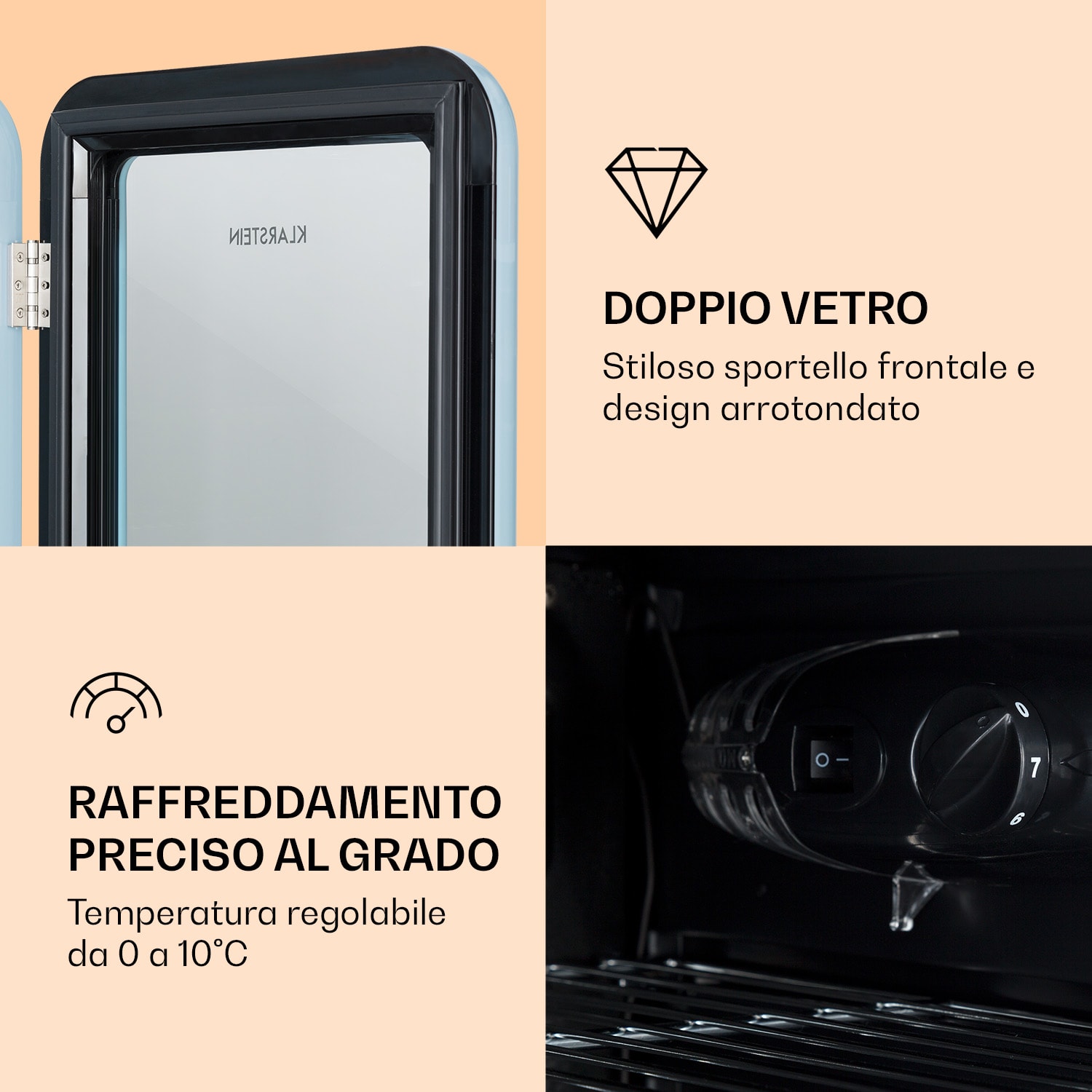 PopLife Frigorifero per bevande 0-10°C design rétro 115 Ltr | Blu