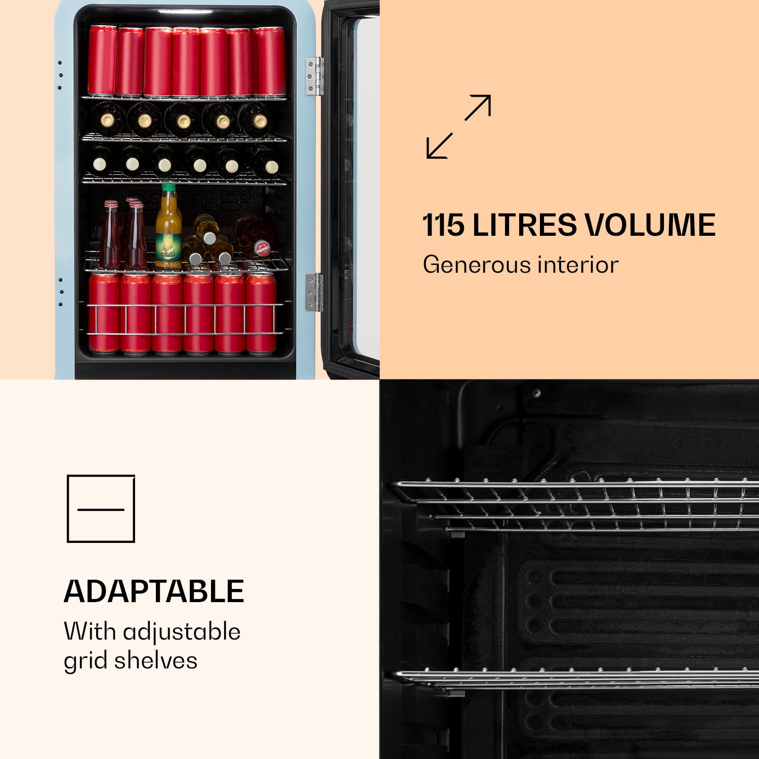 PopLife Lodówka na napoje 115 l 0–10°C wzornictwo retro kolor niebieski 115 Ltr | Niebieski