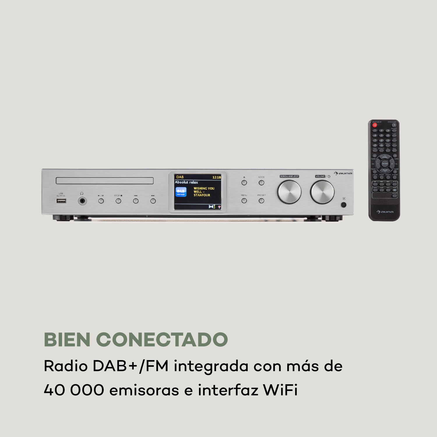 iTuner CD Receptor HiFi Radio de Internet/DAB+/FM Reproductor de CD WiFi plata 