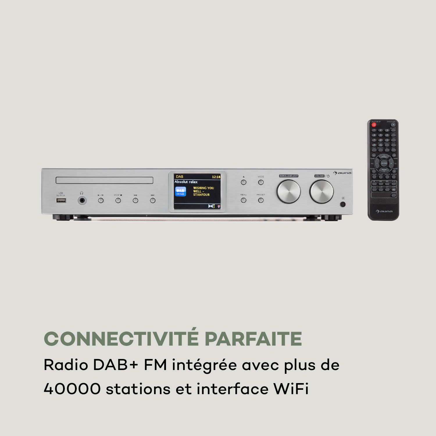 iTuner CD récepteur HiFi radio Internet/DAB+/ FM lecteur CD WiFi gris argent 