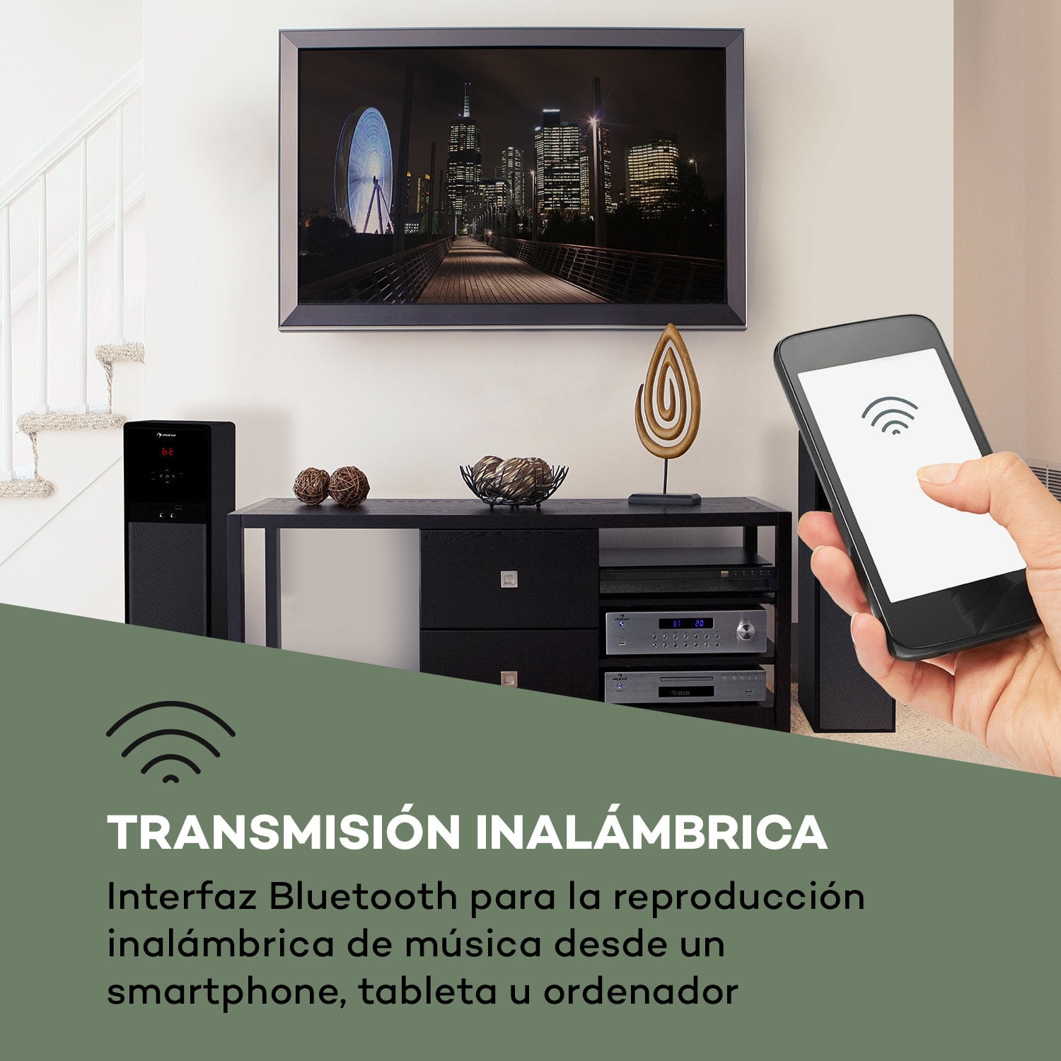 AV2-CD850BT Amplificador estéreo de 4 zonas 5x80W RMS Bluetooth USB Plateado Plata Metálica