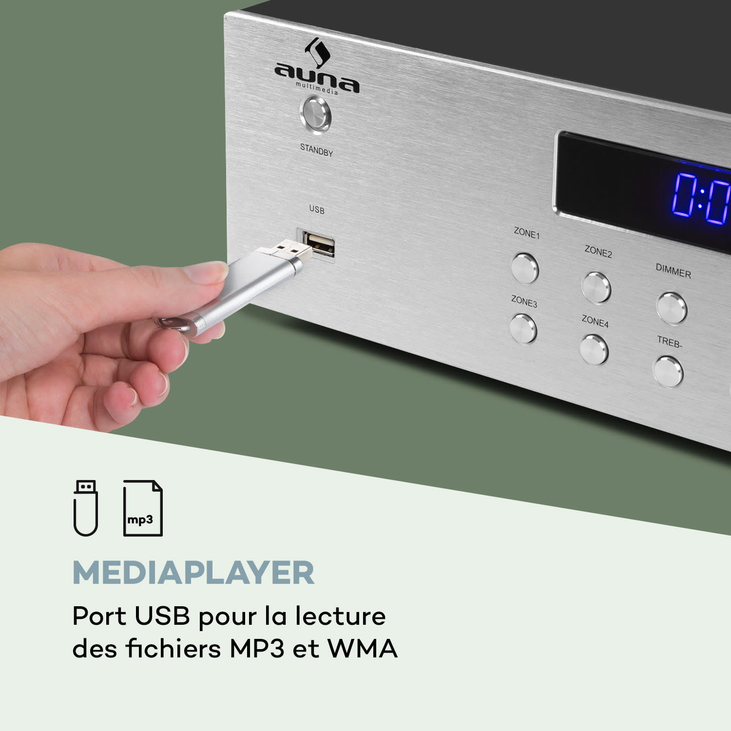 AV2-CD850BT Amplificateur stéréo 4 zones 5 x 80W RMS Bluetooth USB - argent Argent Métallisé