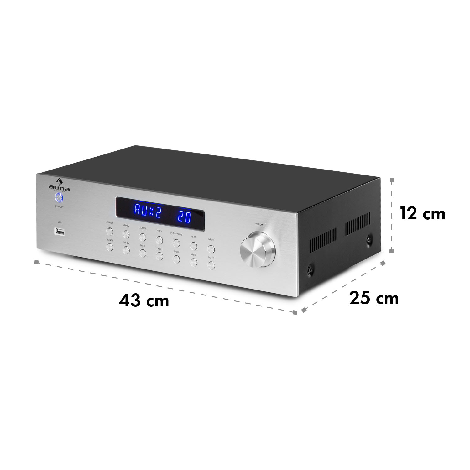 AV2-CD850BT, 4-zona stereo pojačalo, 8 x 50 W RMS, bluetooth, USB, CD, srebrni Srebrna metalik