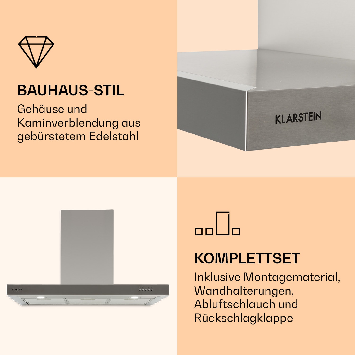 Zarah 90 Dunstabzugshaube 90cm Abluft: 600 m³/h LED Edelstahl 