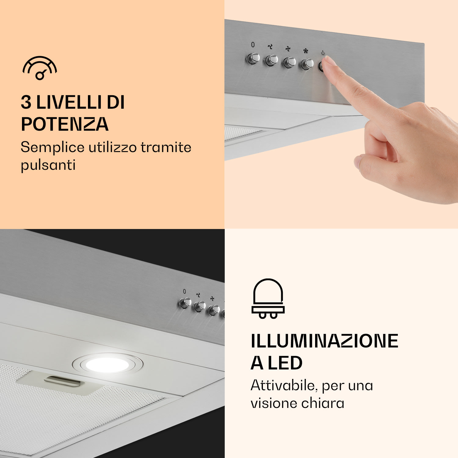 Zarah 90 - Cappa aspirante, 90 cm, capacità aspirante: 600 m³/h, LED, acciaio inox 