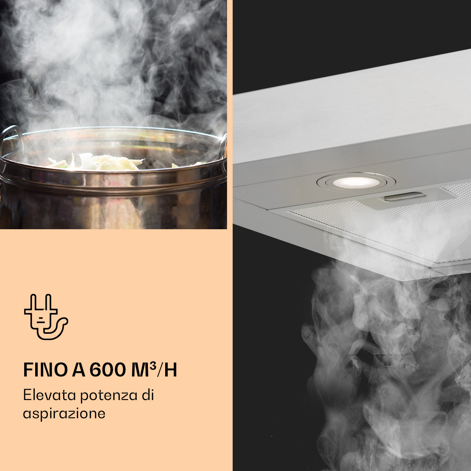 Zarah 90 - Cappa aspirante, 90 cm, capacità aspirante: 600 m³/h, LED, acciaio inox 