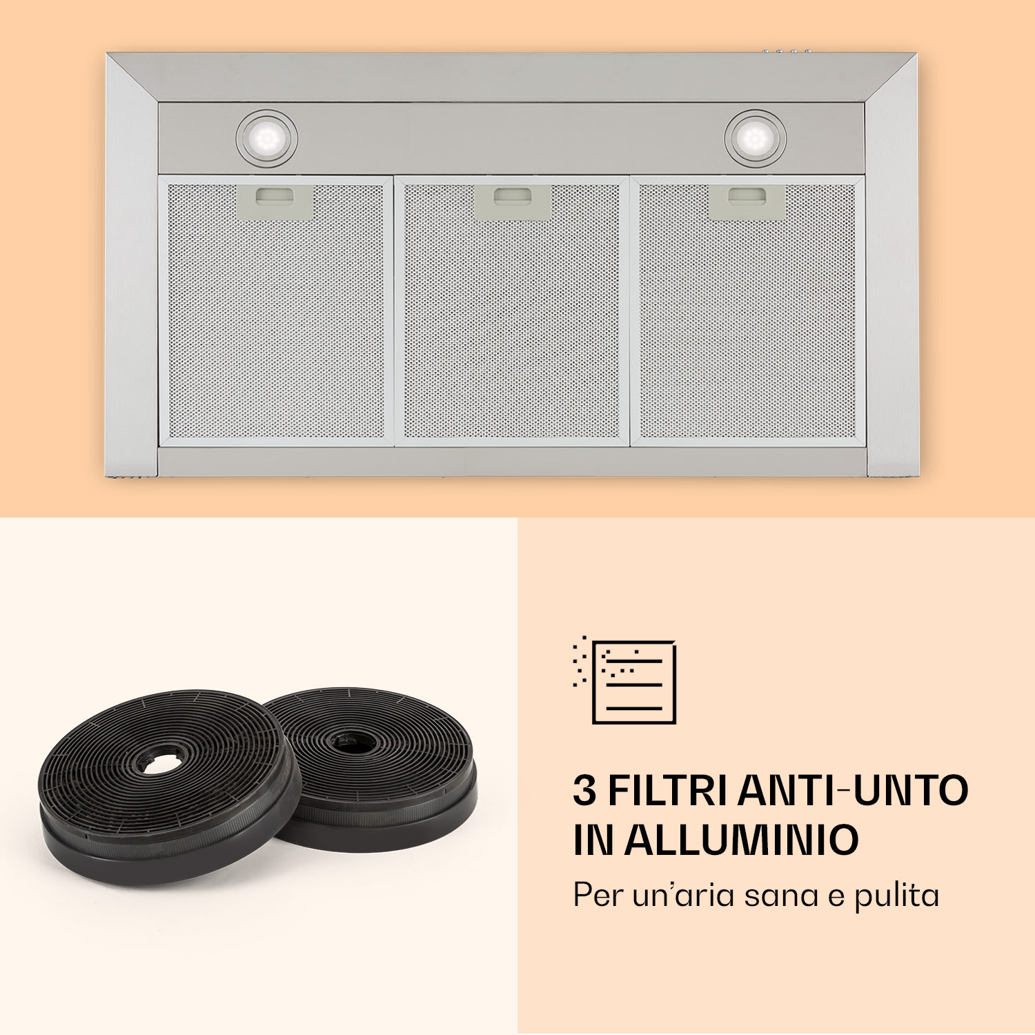 Zarah 90 - Cappa aspirante, 90 cm, capacità aspirante: 600 m³/h, LED, acciaio inox 