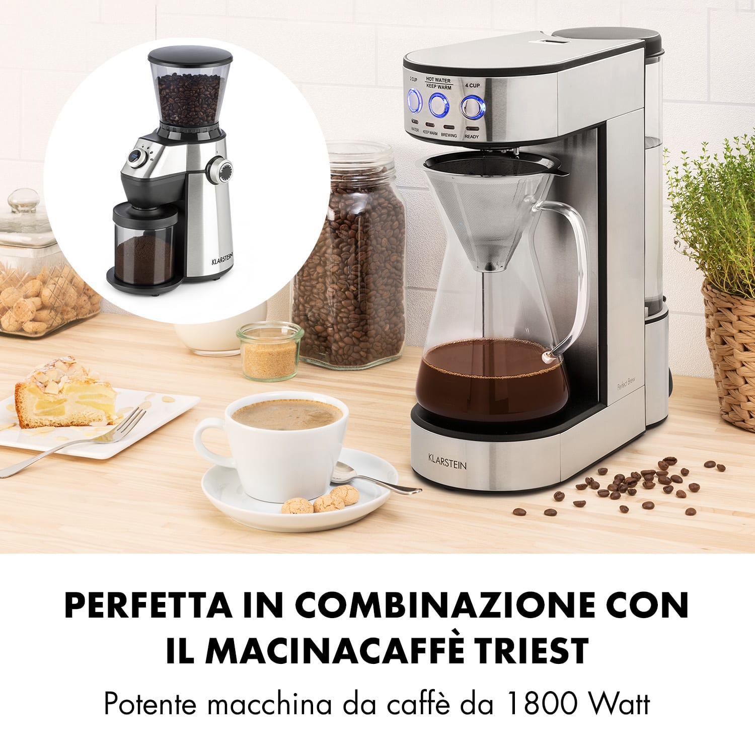 Perfect Brew Macchina del Caffè 1800W Brocca di Vetro Acciaio Inox Argento 