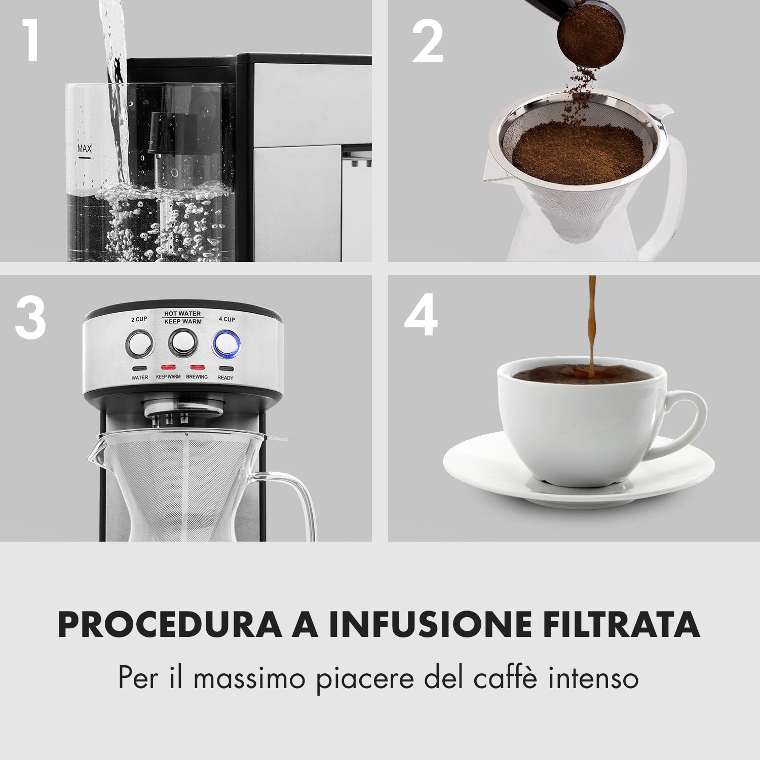 Perfect Brew Macchina del Caffè 1800W Brocca di Vetro Acciaio Inox Argento 