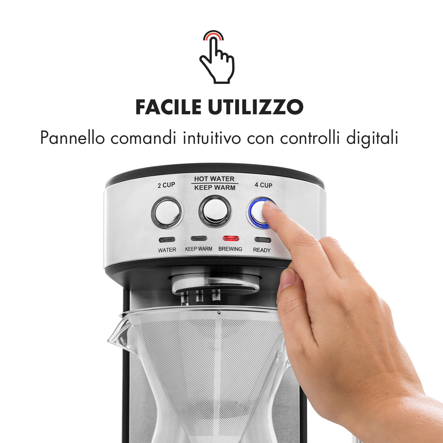 Perfect Brew Macchina del Caffè 1800W Brocca di Vetro Acciaio Inox Argento 