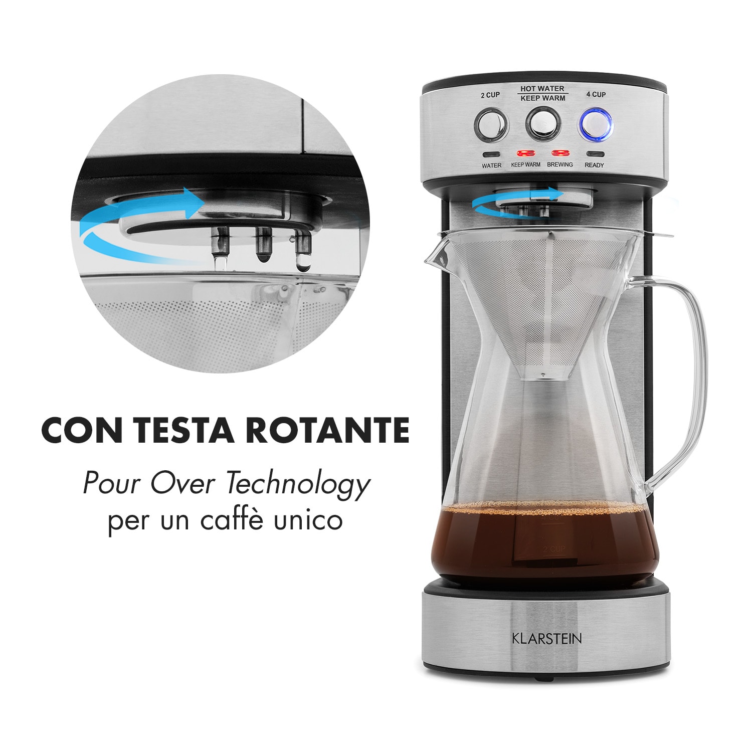 Perfect Brew Macchina del Caffè 1800W Brocca di Vetro Acciaio Inox Argento 