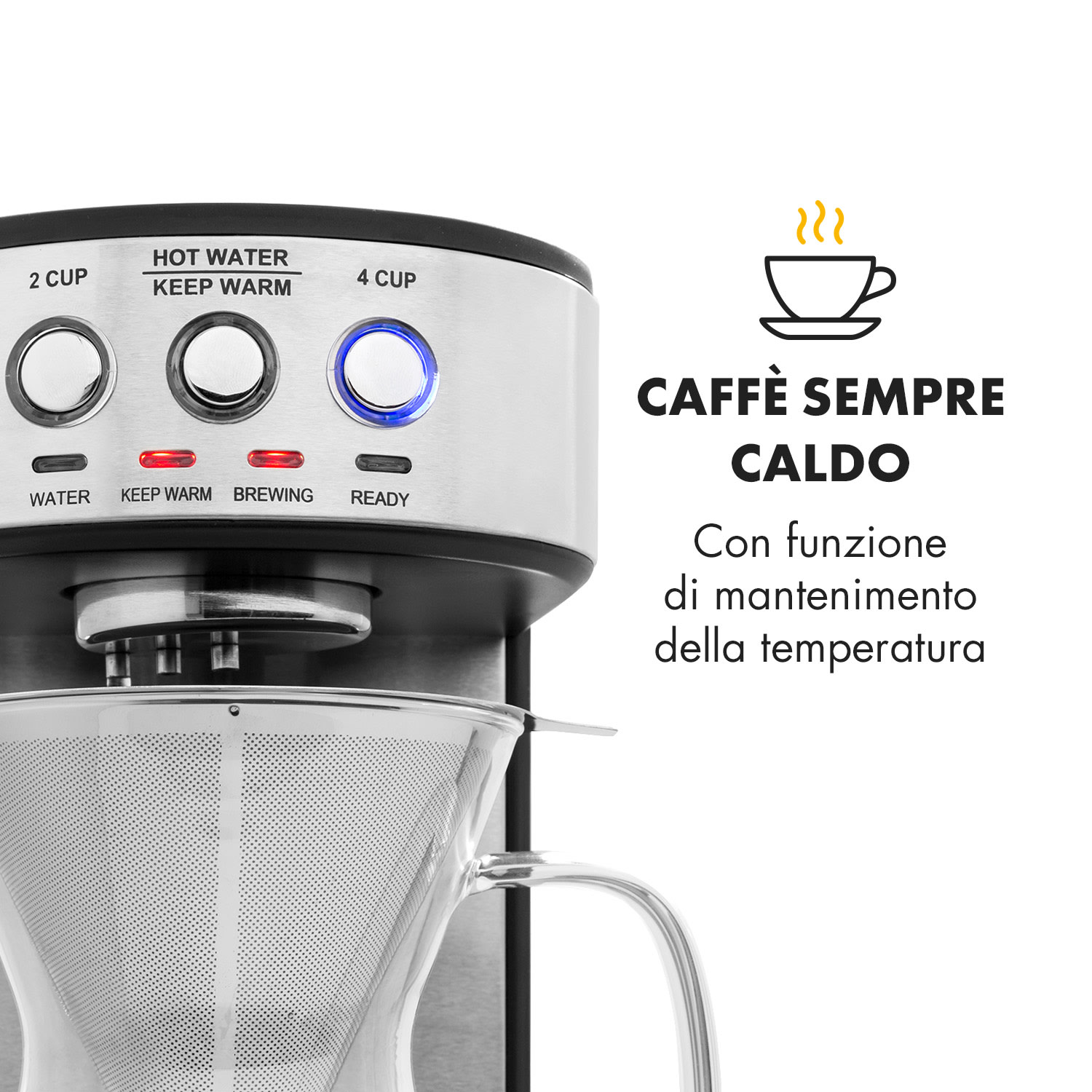 Perfect Brew Macchina del Caffè 1800W Brocca di Vetro Acciaio Inox Argento 