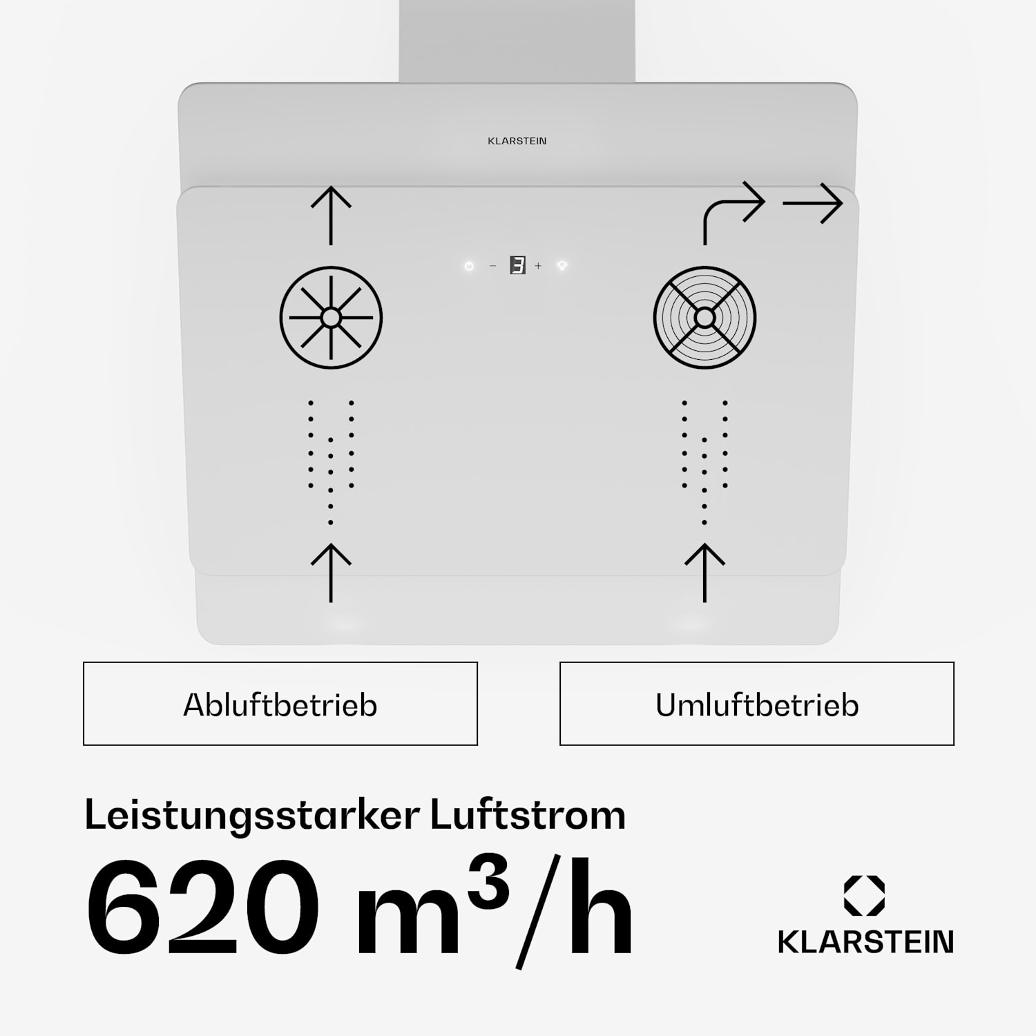 Klarstein Aurica 60 Dunstabzugshaube 60cm 600 m³/h LED Touch Glas weiß 60 cm | Ohne Ersatz-Filter | Weiß
