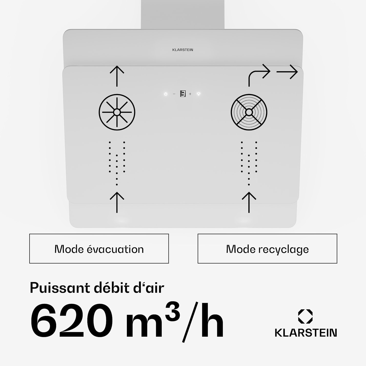 Klarstein Aurica 60 afzuigkap 60 cm 600 m³/h led touch glas wit 60 cm | Zonder reservefilter | Wit