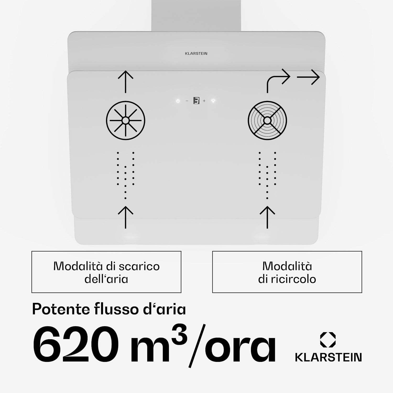 Klarstein Aurica 60 - Cappa aspirante, 60 cm, 600 m³/h, LED, Touch, vetro, bianco 60 cm | Senza filtro di ricambio | Bianco