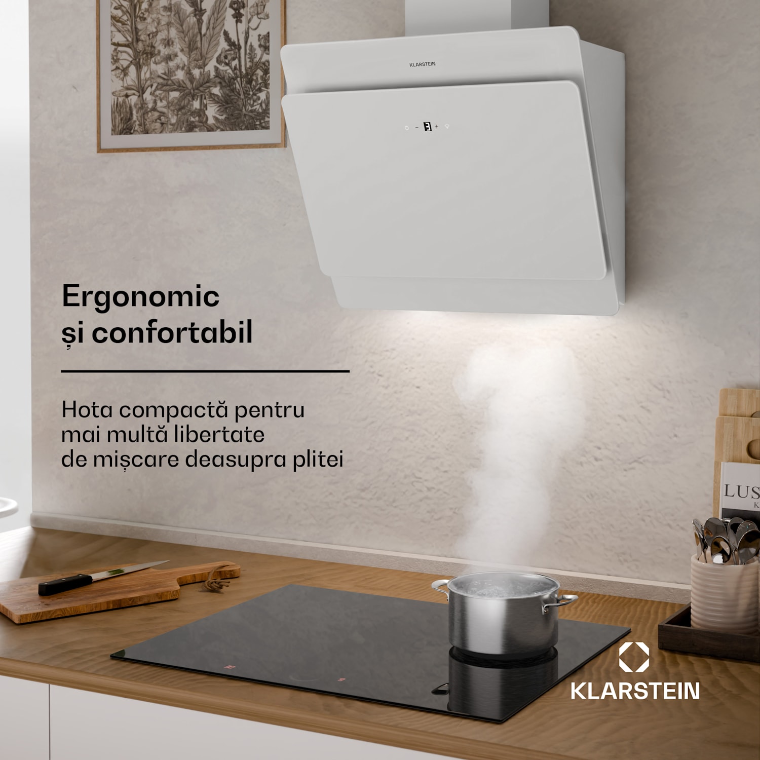 Aurica 60, hotă de aspirație, 60 cm, 610 m³/h, LED, tactil, sticlă, albă 