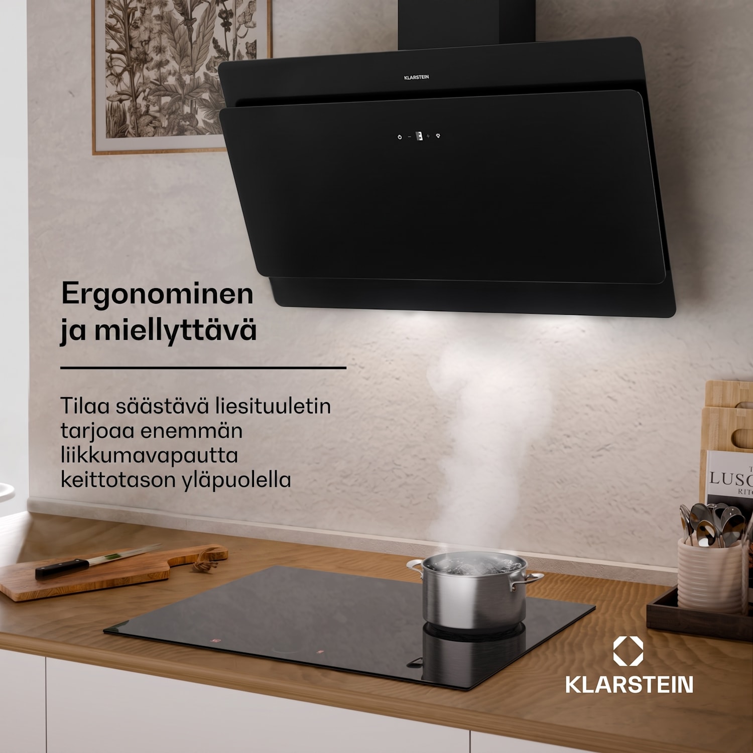 Aurica 90 liesituuletin, 90 cm, seinäasennus, 165 W, musta 90 cm | Musta
