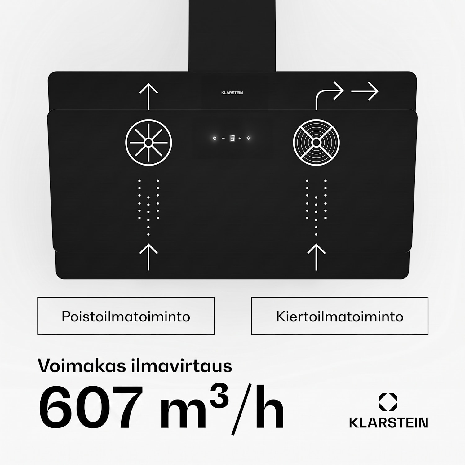 Aurica 90 liesituuletin, 90 cm, seinäasennus, 165 W, musta 90 cm | Musta