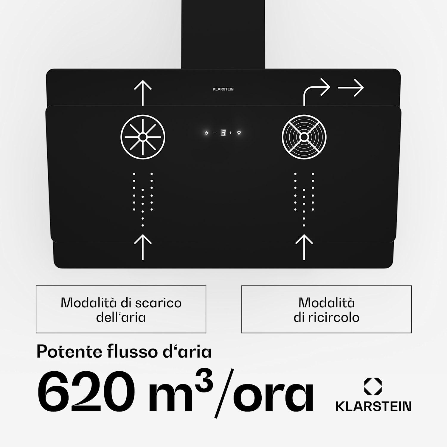 Aurica 90 - Cappa aspirante, 90 cm, montaggio a parete, 165 W, nero 90 cm | Senza filtro di ricambio | Nero