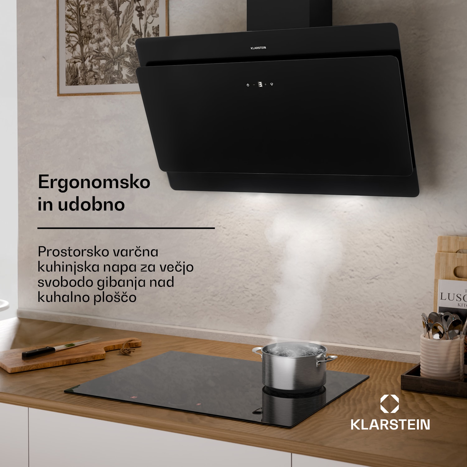 Aurica 90, kuhinjska napa, 90 cm, 165 W, stenska montaža, črna 90 cm | no_replacement_filter | Črna