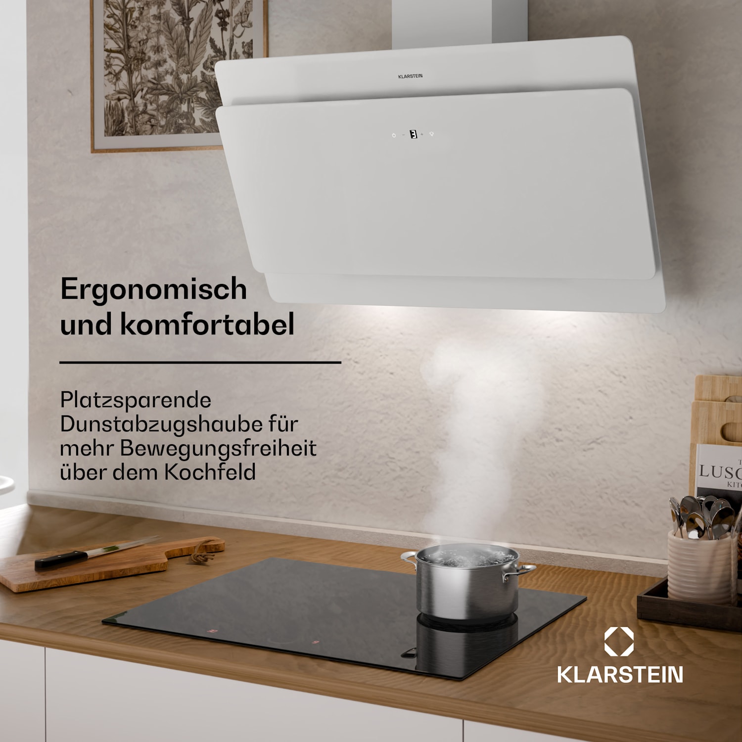 Aurica 90 Hotte aspirante 90cm 600 m³/h LED Touch Glass blanc 90 cm | Sans filtre de rechange | Blanc