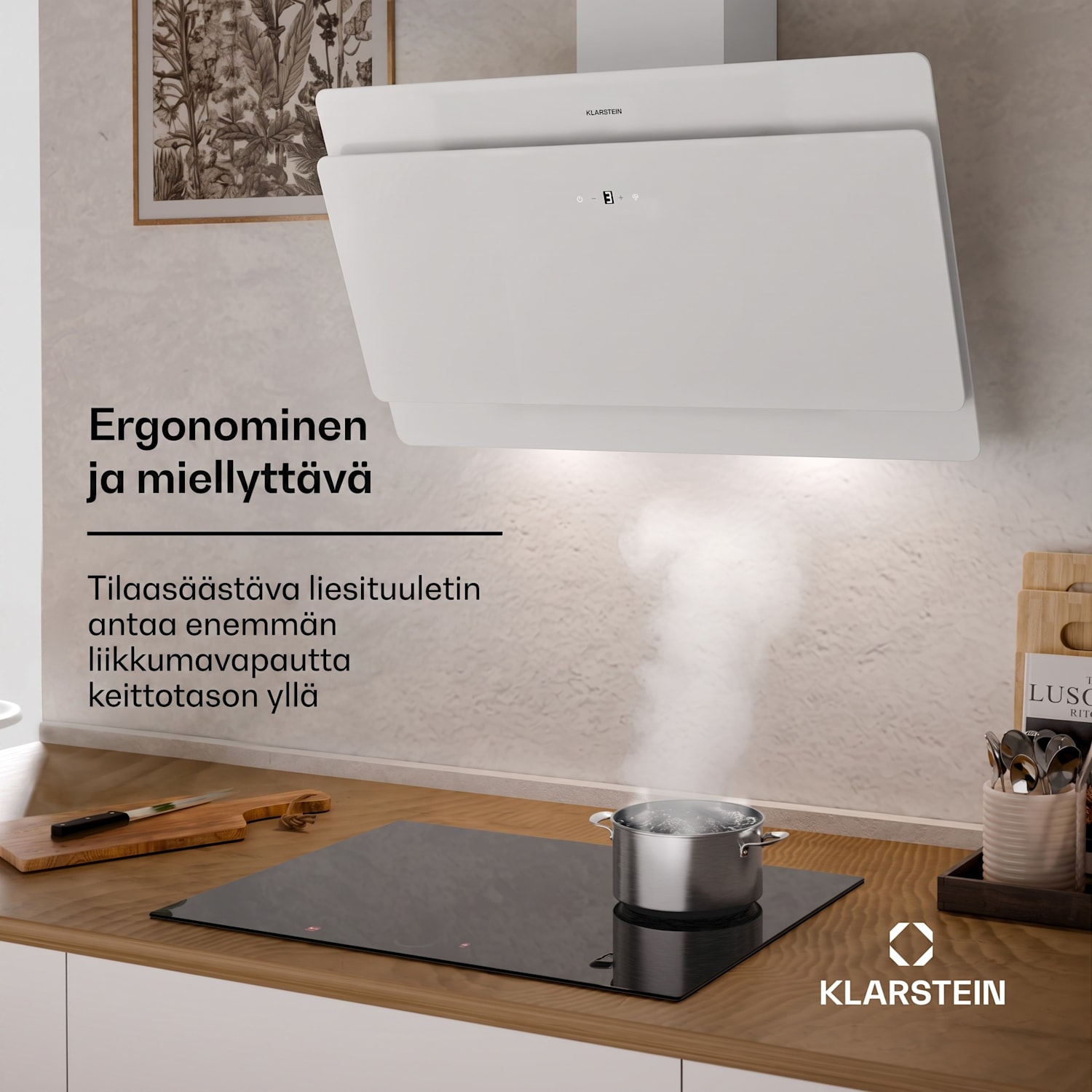 Aurica 90 liesituuletin 90 cm 607 m³/h LED kosketus lasi valkoinen 90 cm | Valkoinen