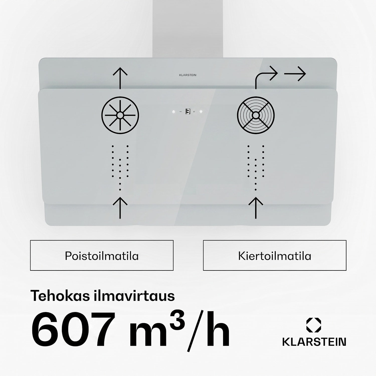 Aurica 90 liesituuletin 90 cm 607 m³/h LED kosketus lasi valkoinen 90 cm | Valkoinen