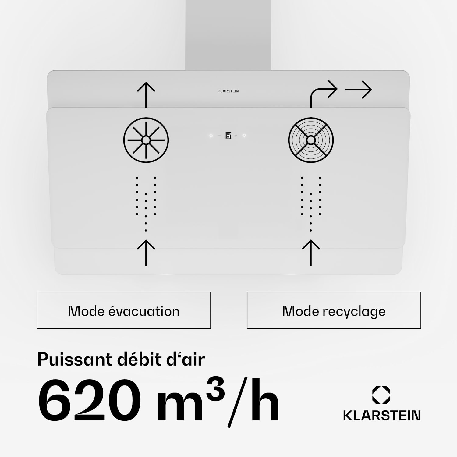 Aurica 90 Hotte aspirante 90cm 600 m³/h LED Touch Glass blanc 90 cm | Sans filtre de rechange | Blanc