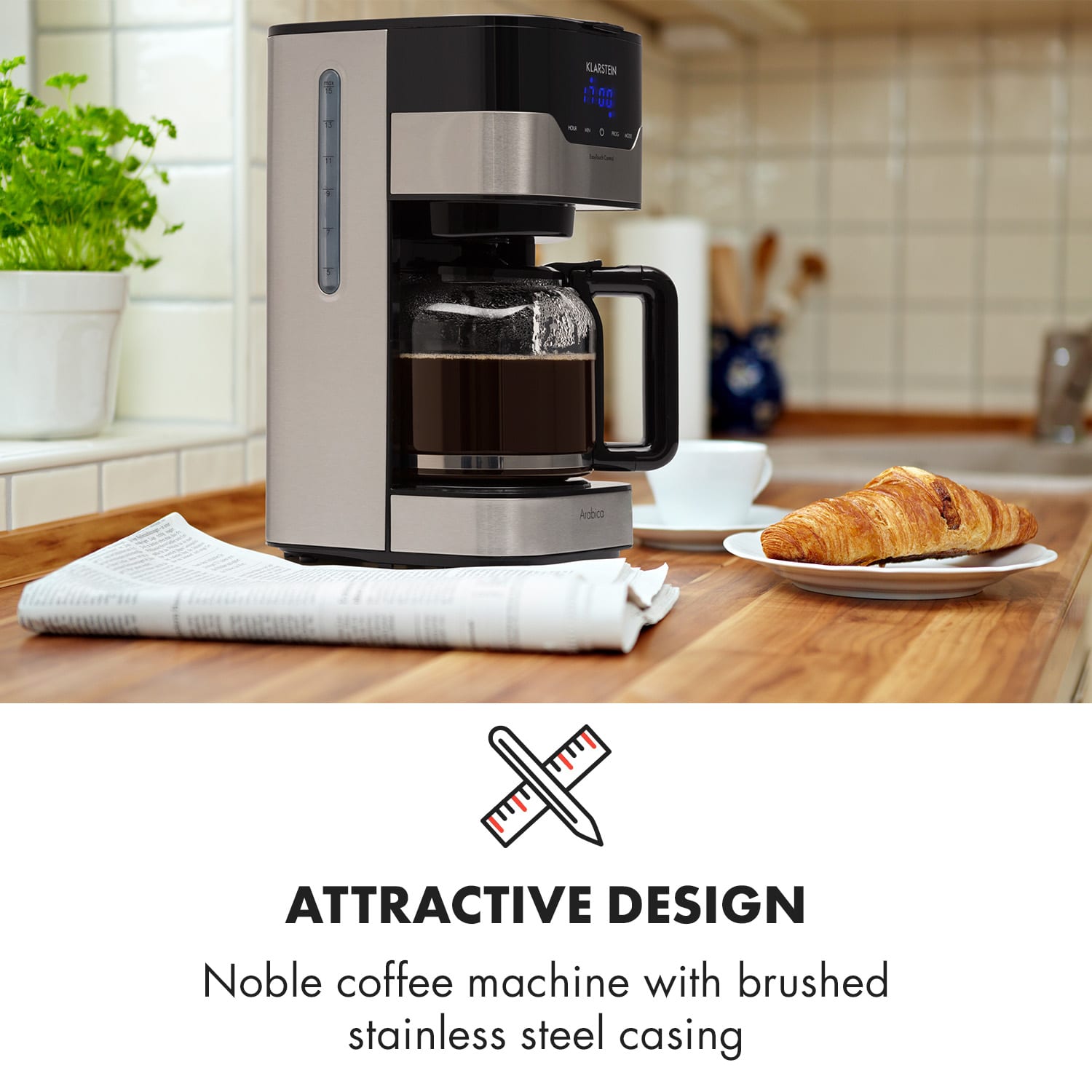 Arabica 900W, kávéfőző, 1.5 l, Easytouch Control, ezüst/fekete 1,5 L